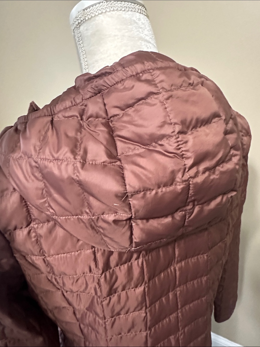 The North Face Women's Hooded Quilted Long Puffer Jacket - Mauve Brown - Picture 5 of 11